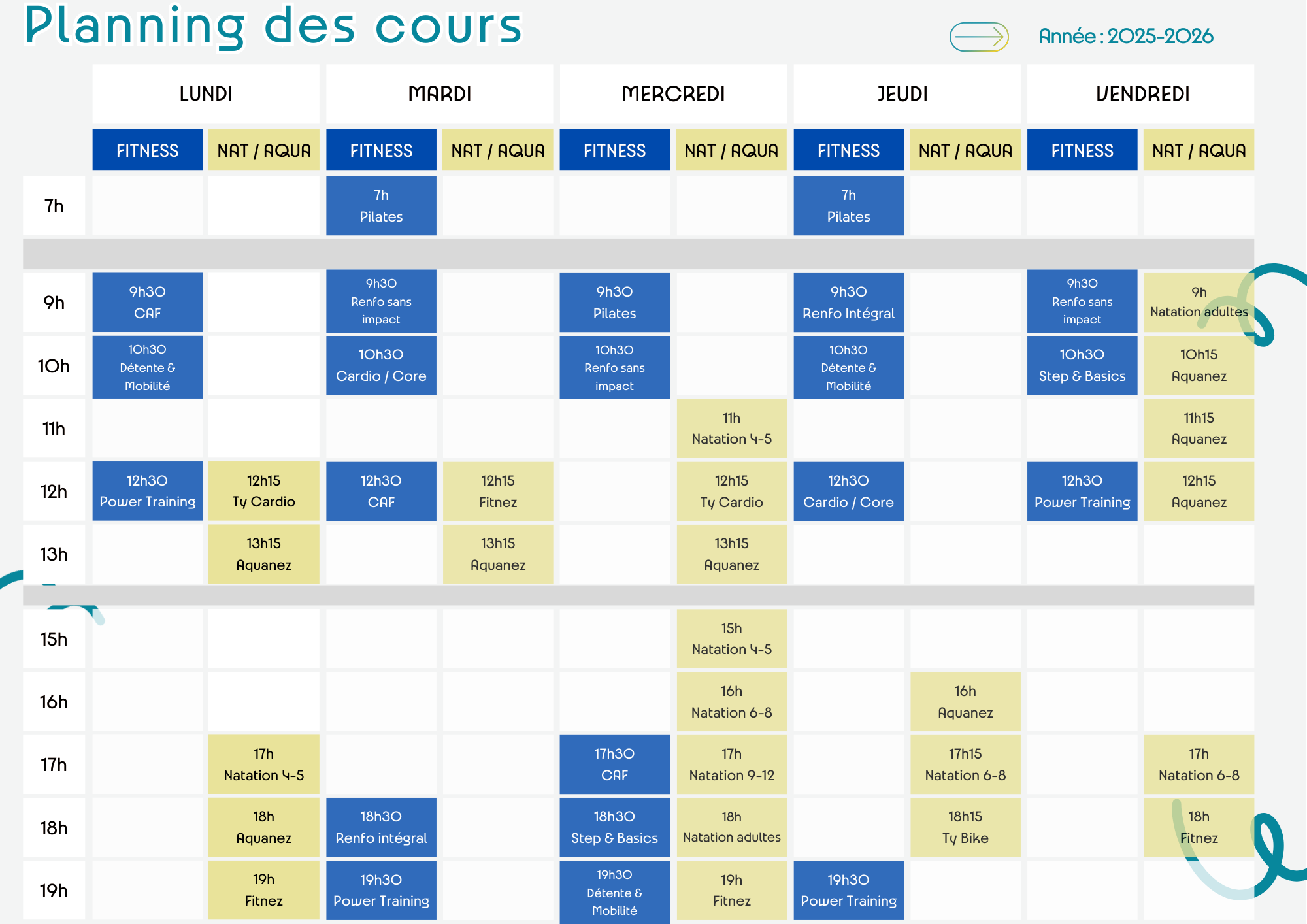 2026-01-05, planning de cours Evolution Sport
